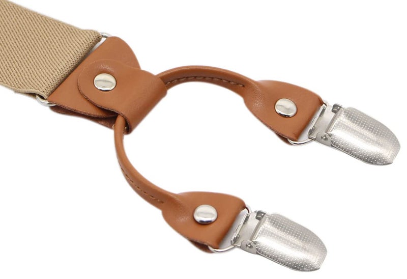 Timiot Menâ€™s Y-Back 4 Metal Clip Elastic Wide Suspenders Perfect For Both Casual&Formal (Champagne) - Image 2